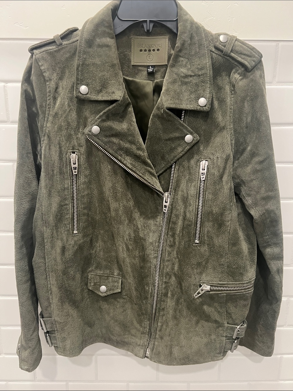 Blank NYC Olive Green Suede Moto Jacket